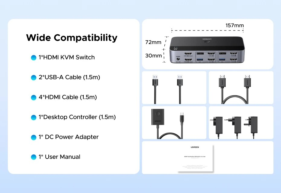 Коммутатор UGREEN HDMI-HDMI с поддержкой HDR 3D для 2 ПК Black (55455) - фото 19