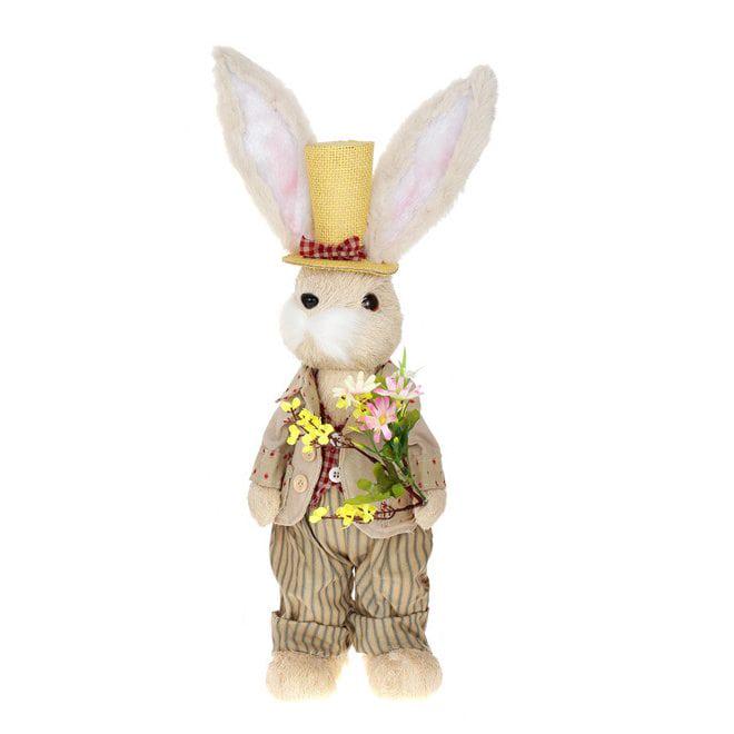 Декоративная пасхальная фигурка Flora Кролик в шляпе с цветами 51 см (42025)