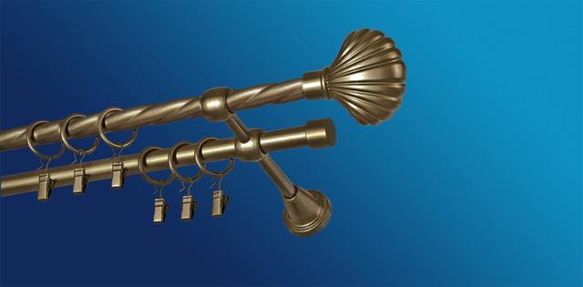 Карниз для шторы Plastidea Ракушка металлический витой двойной с прищепками D 16/16 мм 160 см Антик