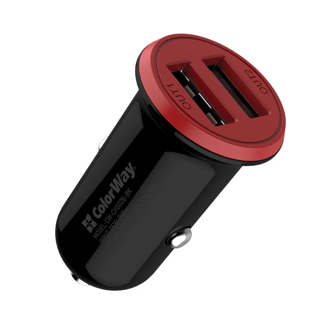 Зарядний пристрій ColorWay 2хUSB AUTO ID 3,4A 17W Red/Black (CW-CHA026-BK)