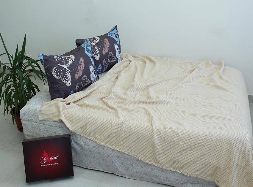 Простынь-покрывало пике TAGtekstil Косичка бежевая 160х235 см (20750)