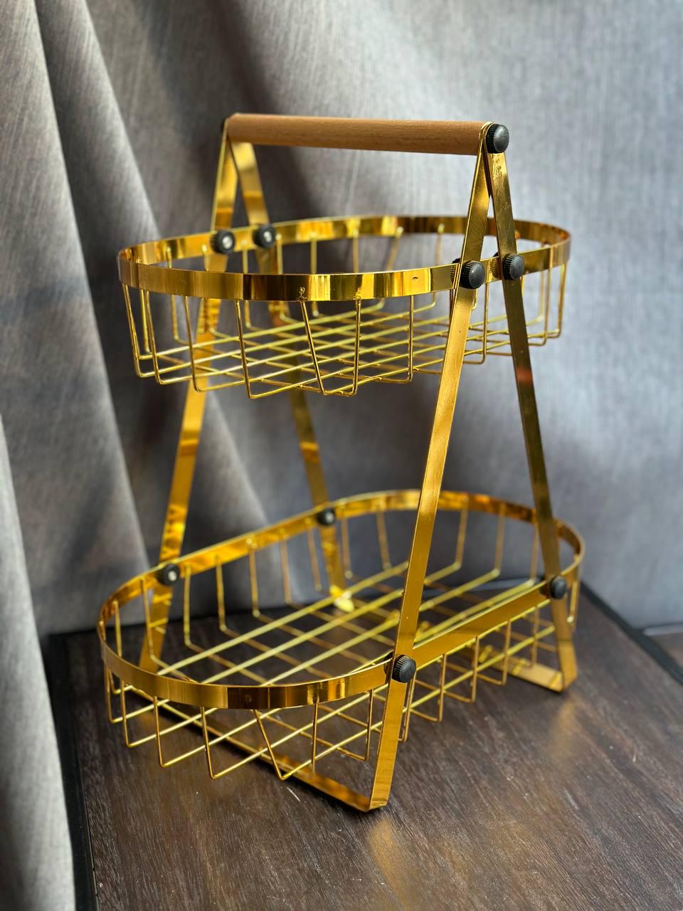 Корзина для фруктов Pin Family металлическая 2-ярусная 32х19,5х32,7 см Золотой (23780682)