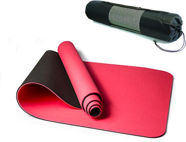 Коврик для йоги EasyFit TPE+TC 183х61 см с чехлом Красный/Черный (EF-RB6)