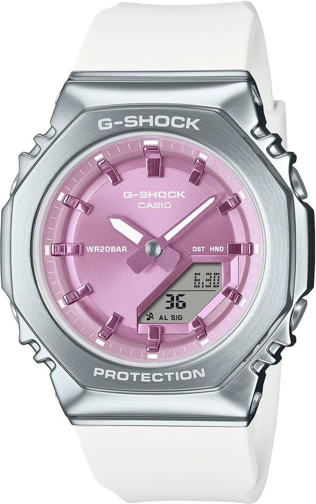 Наручний годинник жіночий Casio G-Shock GM-S2110-7A6ER ударостійкий з сталевим корпусом/водозахистом 200 м та фіолетовим циферблатом