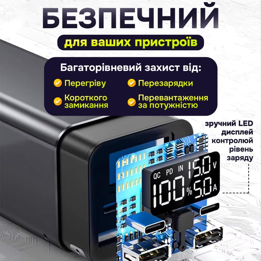 Повербанк зі швидкою зарядкою Andowl Q-CD1013X1 для ноутбука/телефону 100W 30000 mah Чорний (30cb77d7) - фото 5