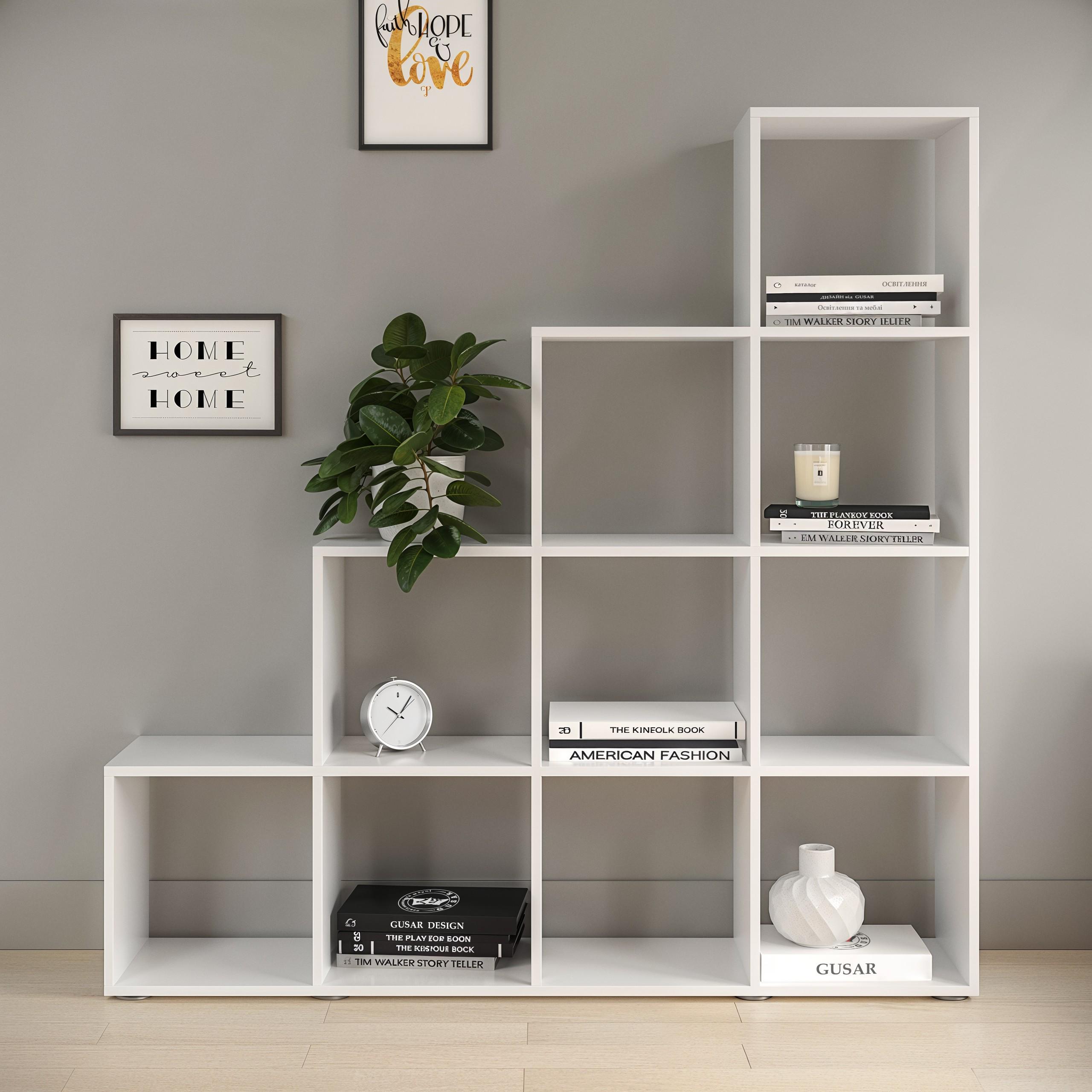 Стеллаж для книг и декора на 10 ячеек P-08 1424x290x1430 мм Белый - фото 2