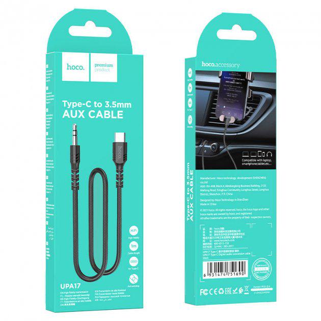 Кабель Hoco Type-C to Aux Digital Audio Conversion cable UPA17 1 м Black (455f92d0) - фото 2