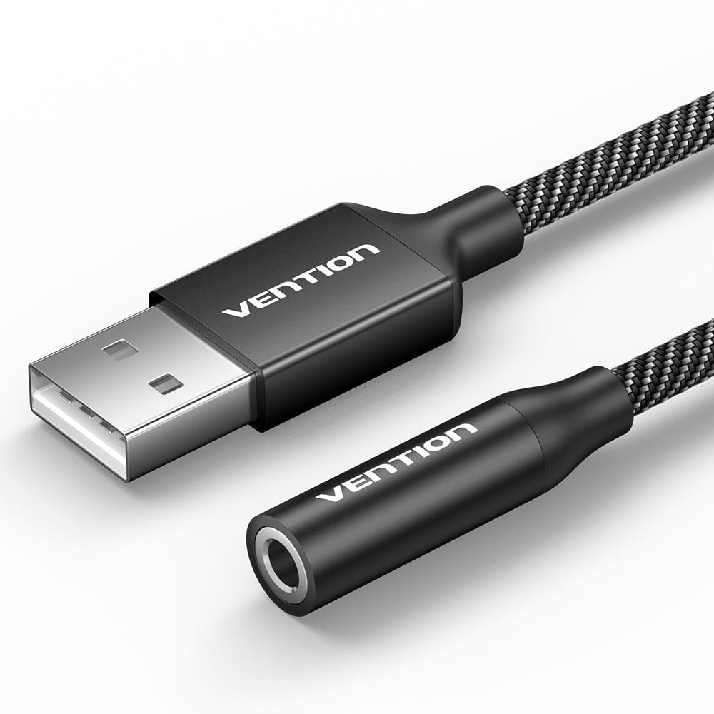 Зовнішня звукова карта Vention USB 1 м звук 96кГц/24біт OMTP/CTIA шумозаглушення DSP алюмінієвий Чорний (CVEBF)