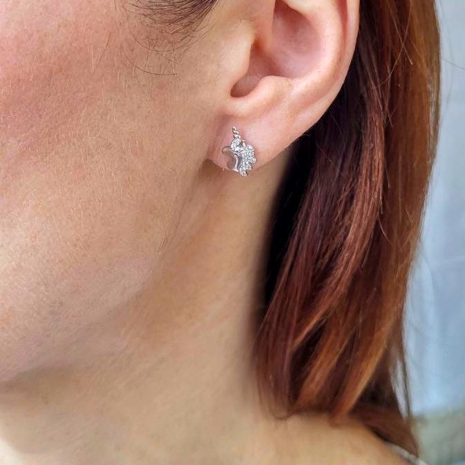 Сережки гвоздики на закрутках єдиноріг з білими каменями срібло 925 проби родоване 2,00 г (5470р) - фото 3