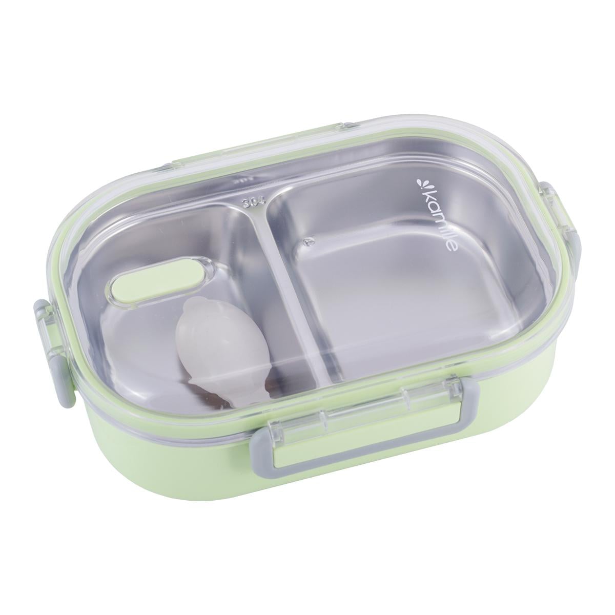 Ланч-бокс 2-х секционный Kamille KM-2118 из пластика и нержавеющей стали с ложкой 650 мл Салатовый (124-84-2118SL)