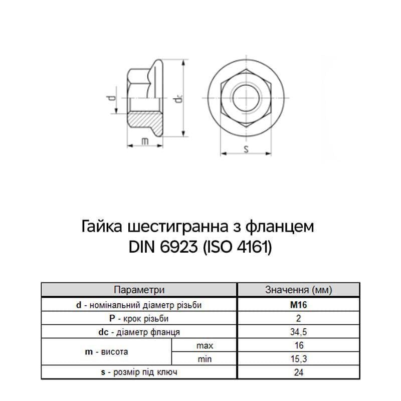 Гайка с фланцем Metalvis М16 DIN6923 сталь 10 шаг 2 под ключ 24 мм Delta-MKS 50 шт. (6L20000006L16A00D0) - фото 2 Гайка с фланцем Metalvis М16 DIN6923 сталь 10 шаг 2 под ключ 24 мм Delta-MKS 50 шт. (6L20000006L16A00D0) - фото 2