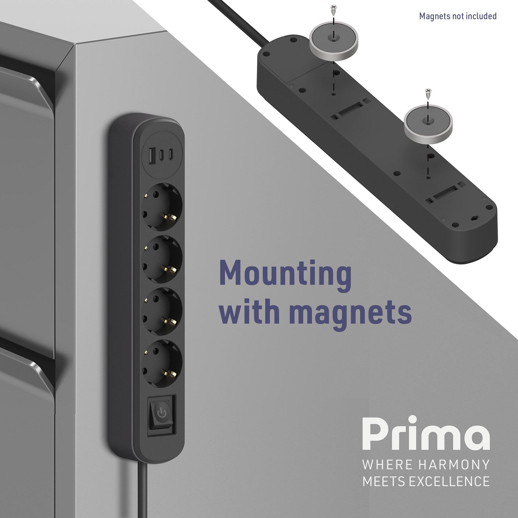 Подовжувач Electraline 4 розетки 3 USB 2хUSB-C/1хUSB-A 20 Вт 1,5 м 16A з кнопкою Чорний - фото 2