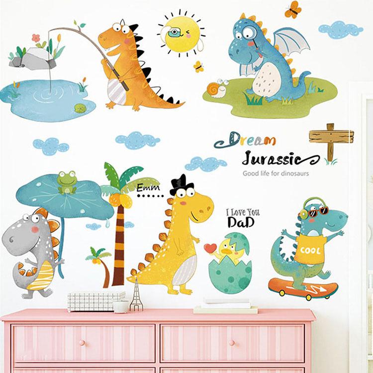 Набір вінілових наліпок Динозаври на відпочинку в дитячу кімнату на стіну для хлопчиків і дівчаток 30х90 см - фото 5 Набір вінілових наліпок Динозаври на відпочинку в дитячу кімнату на стіну для хлопчиків і дівчаток 30х90 см - фото 5