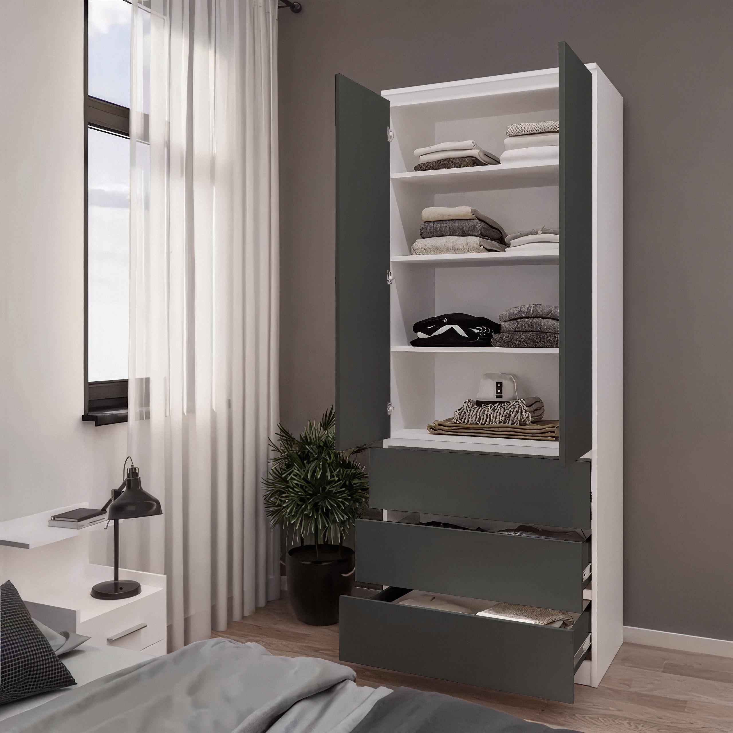 Шафа з полицями та шухлядами T-210 803х502х2117 мм Білий/Антрацит - фото 1 Шафа з полицями та шухлядами T-210 803х502х2117 мм Білий/Антрацит - фото 1