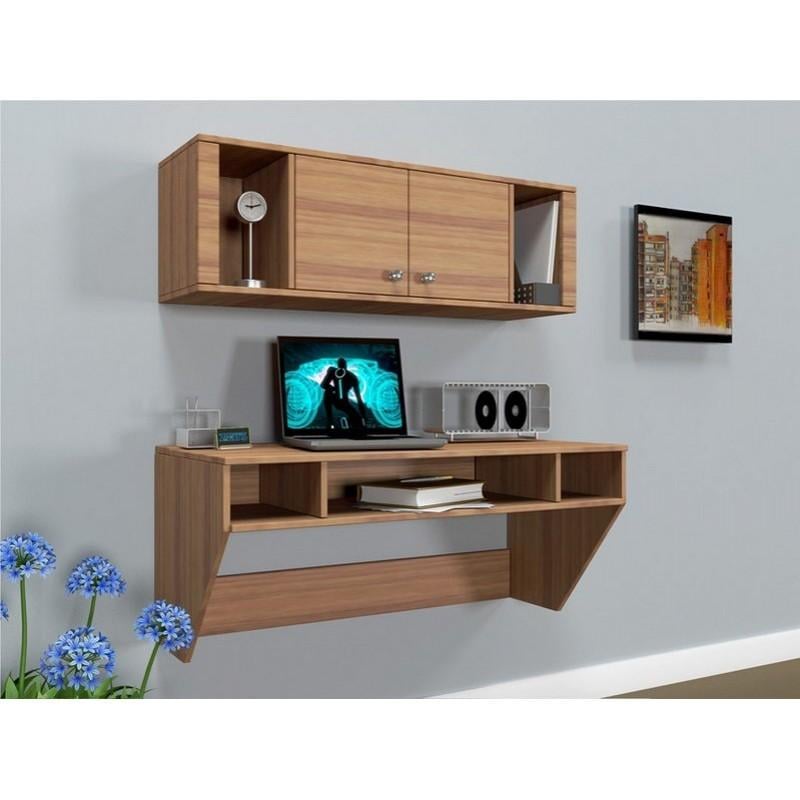 Стол компьютерный Zeus Comfy Home AirTable II Kit LB навесной с шкафом ламинированный ДСП Орех - фото 2