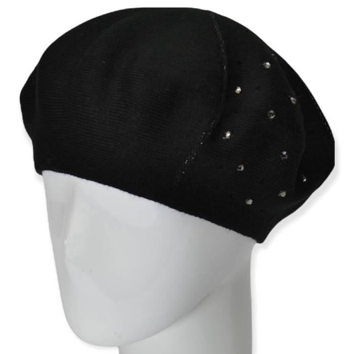 Берет женский Lirus Клевер двойной тонкой вязки со стразами р. 56-58 Черный