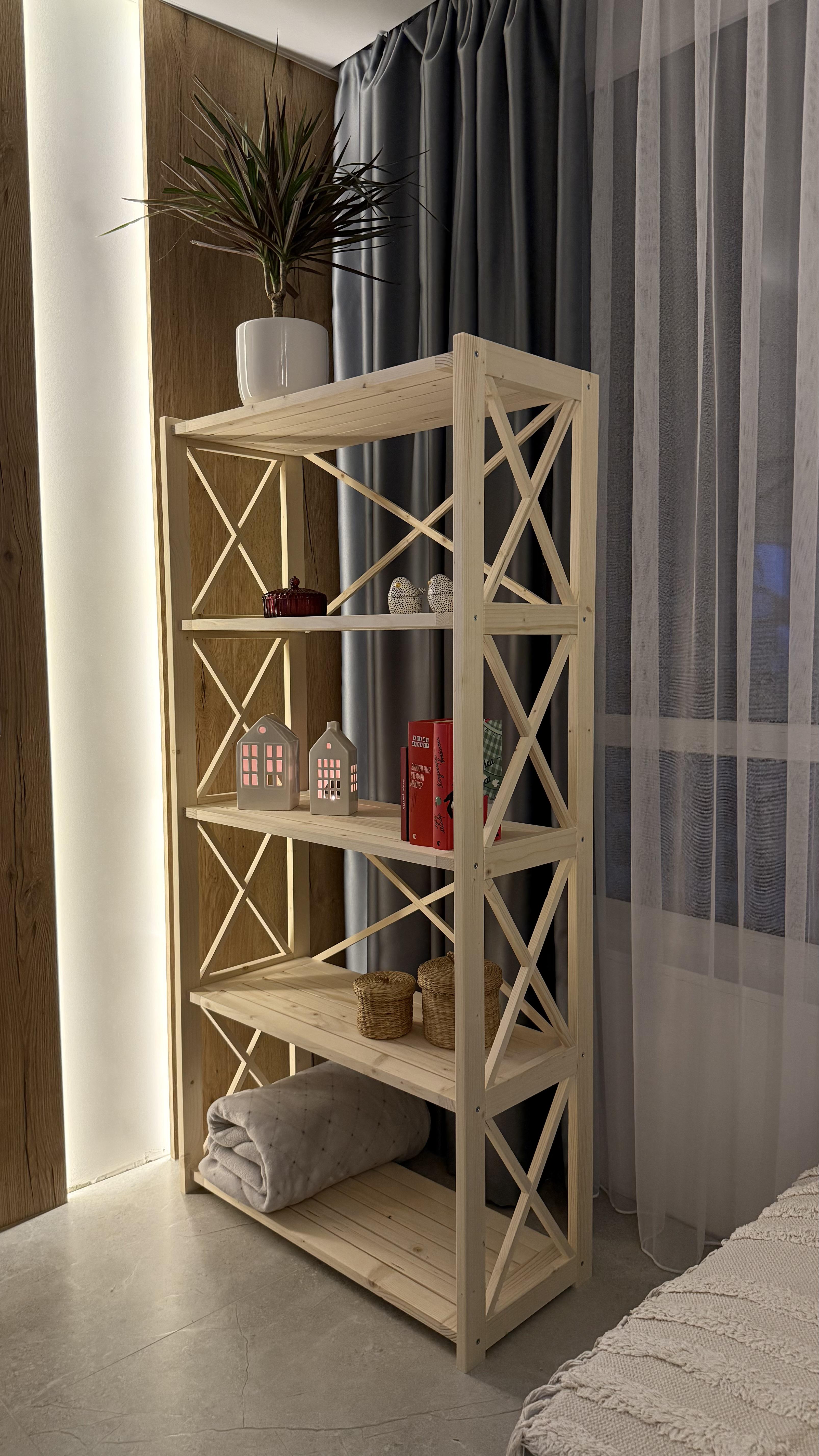 Деревянный стеллаж Moderno сосна 5 полок 1600х800х350 см (25200944)