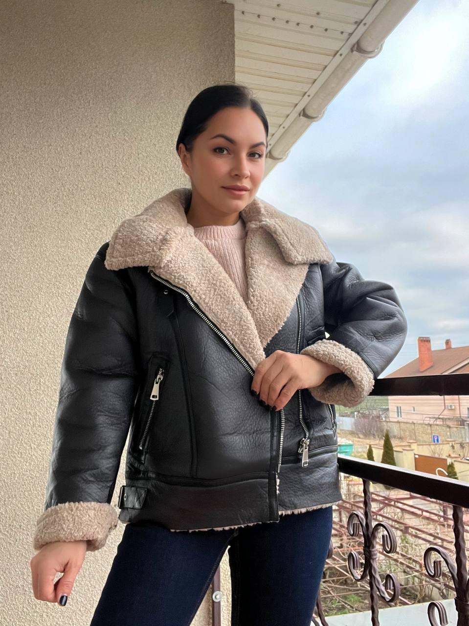 Дубленка женская Aftf Basic 243 средней длины из экокожи на молнии с мехом S Черный (3293) - фото 5 Дубленка женская Aftf Basic 243 средней длины из экокожи на молнии с мехом S Черный (3293) - фото 5