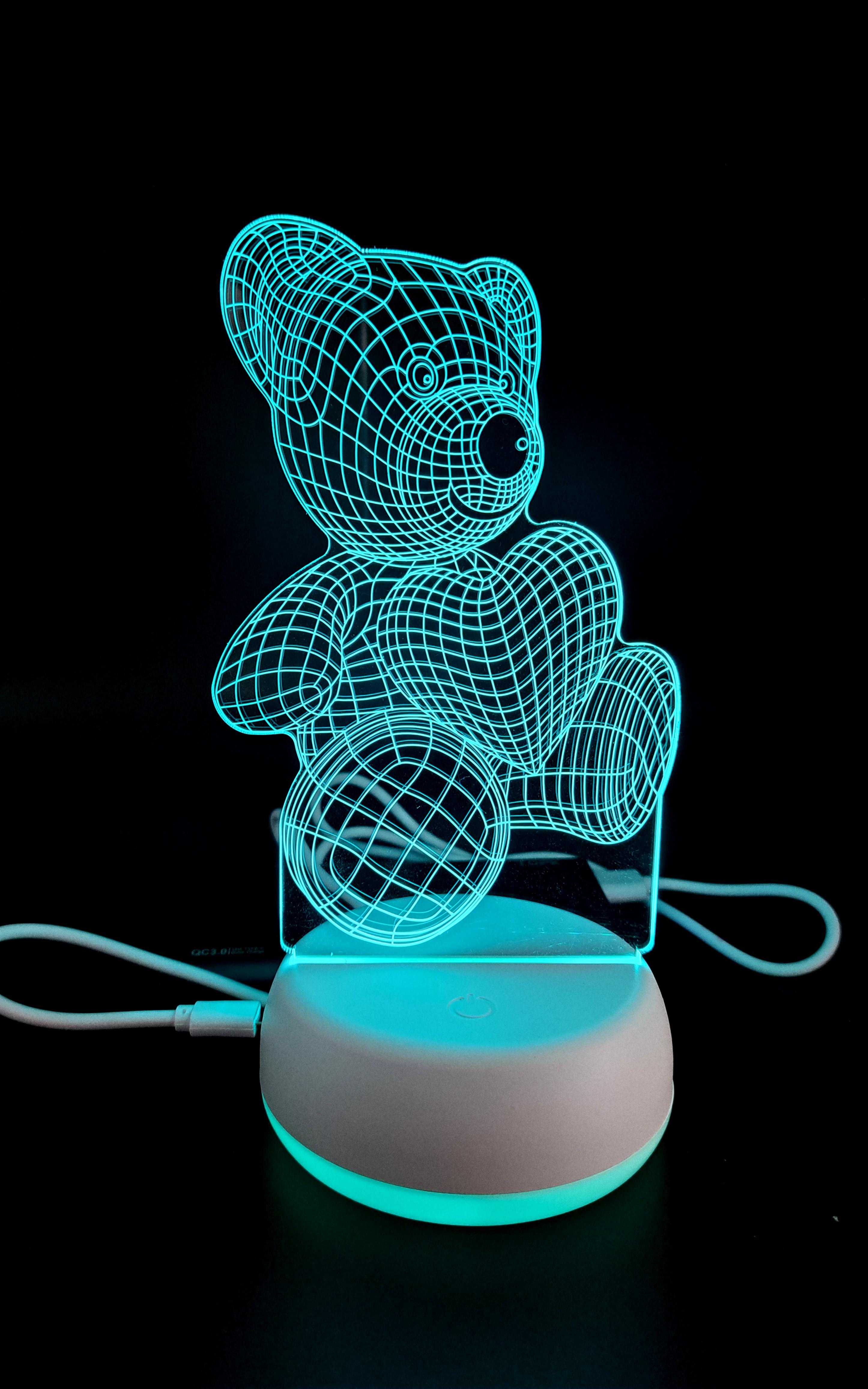 Ночник 3D LED Мишка 16 цветов база с подсветкой (12481474)