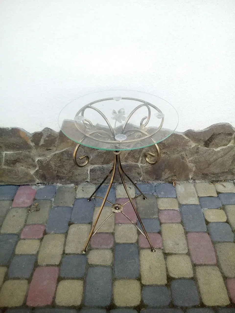 Стол садовый Домик кованый на 4 ножках стеклянная столешница 45 см (CNT00011876)