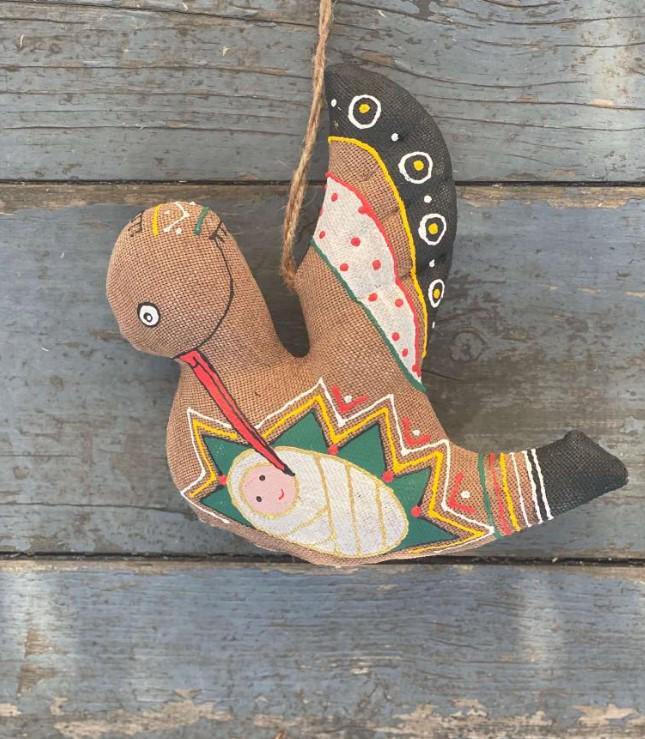 Сувенір Лелека з ароматом кави текстильний ручної роботи