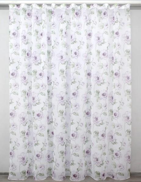 Тюль в гостиную/спальню Flora батист 2,7 м Белый/Сиреневый/Салатовый (1367т)