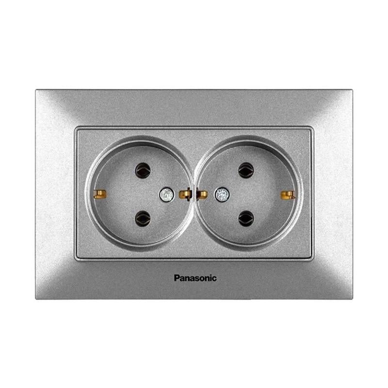 Розетка двойная с заземлением Panasonic Arkedia Slim ABS Серебряный (WNTC02052S UA1)