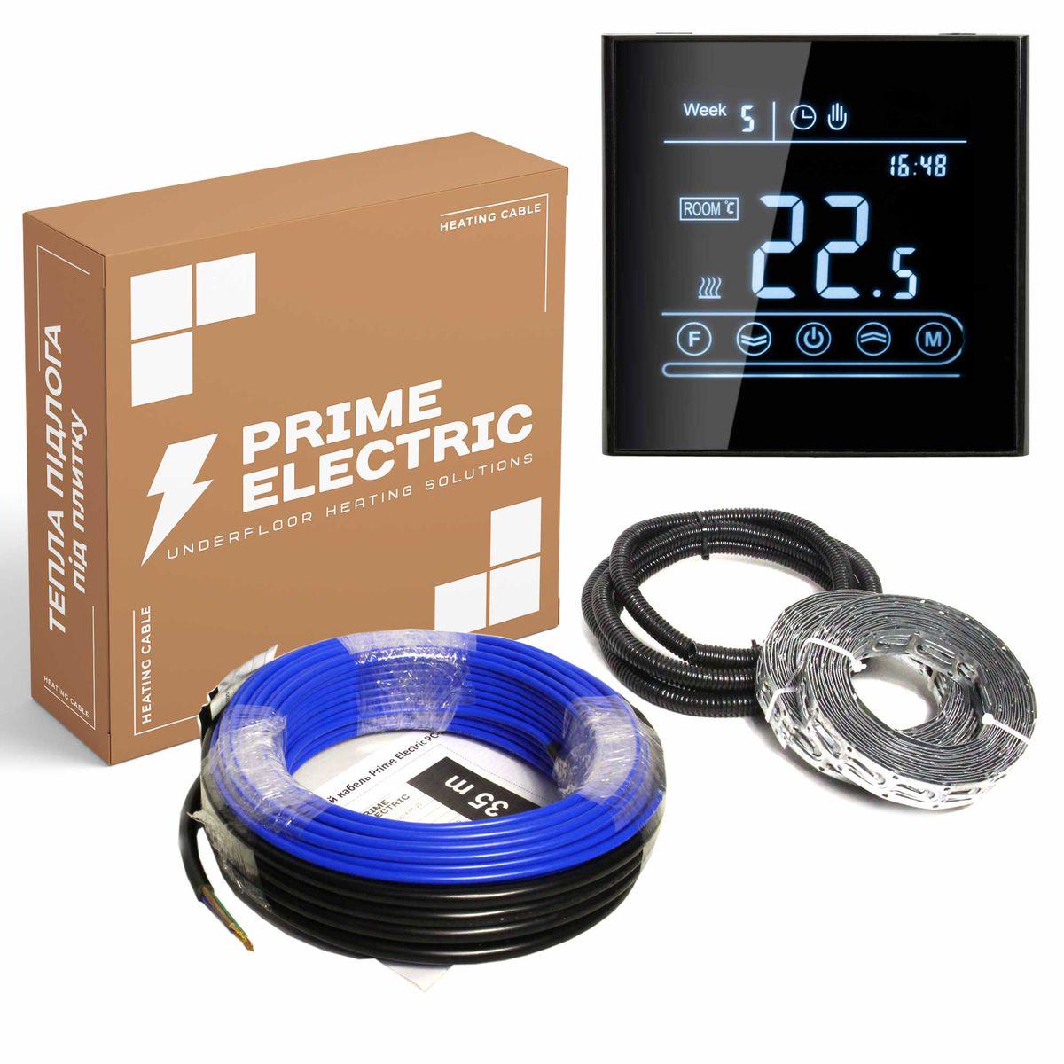 Теплый пол Prime Electric 2 м2-2,4 м2/400 Вт нагревательный кабель под плитку 20 Вт/м с сенсорным Wi-Fi терморегулятором черным 20 м (PM20-0116) - фото 1