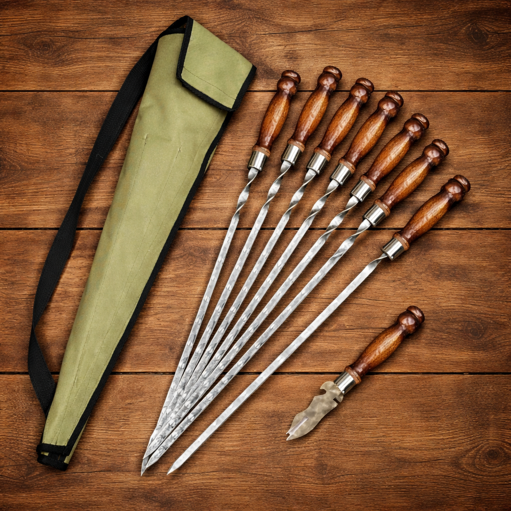 Набор шампуров Лира 611 ретро ручка в зеленом чехле