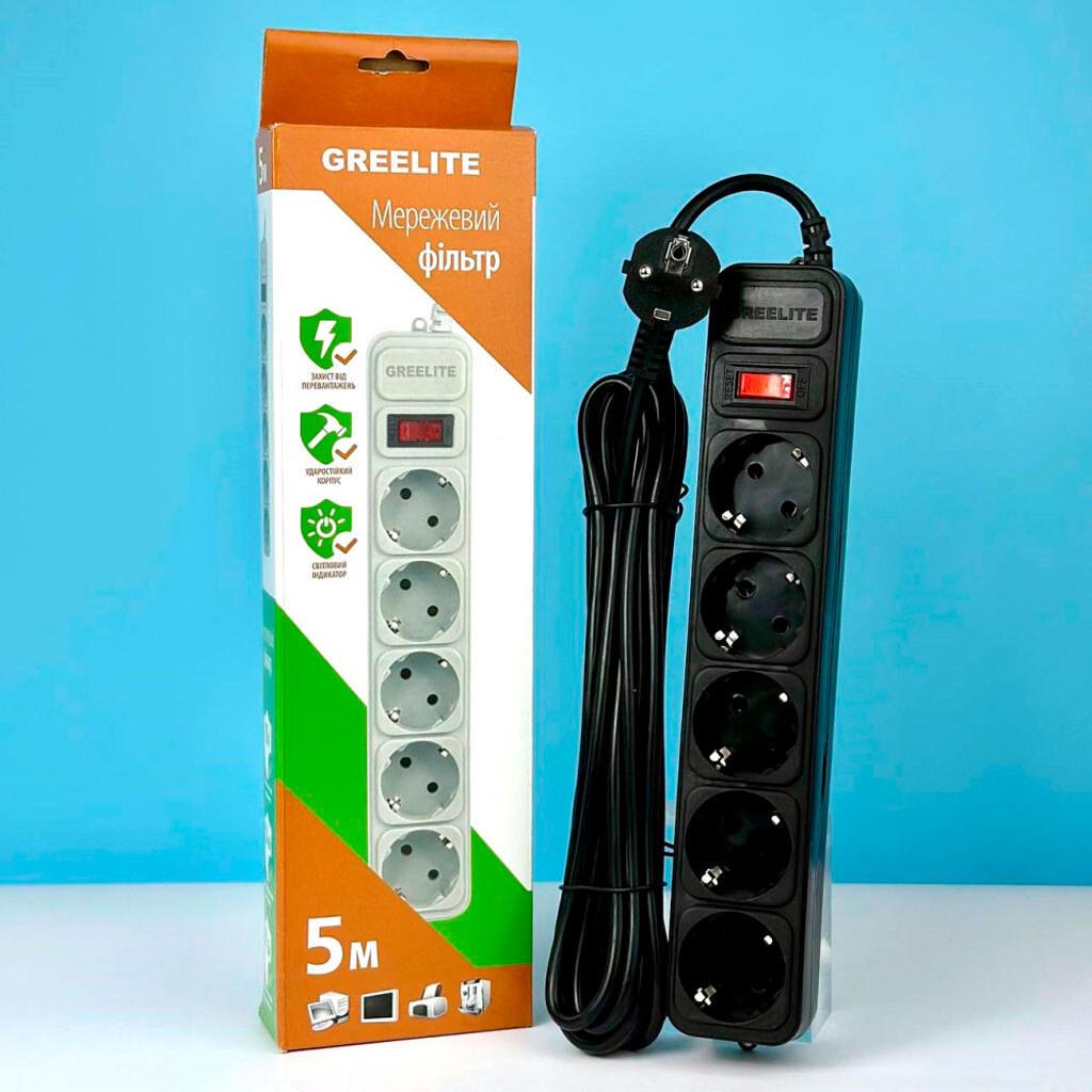 Удлинитель GREELITE MX-00007689BL на 5 розеток с выключателем 5 м Черный (30433443) - фото 2