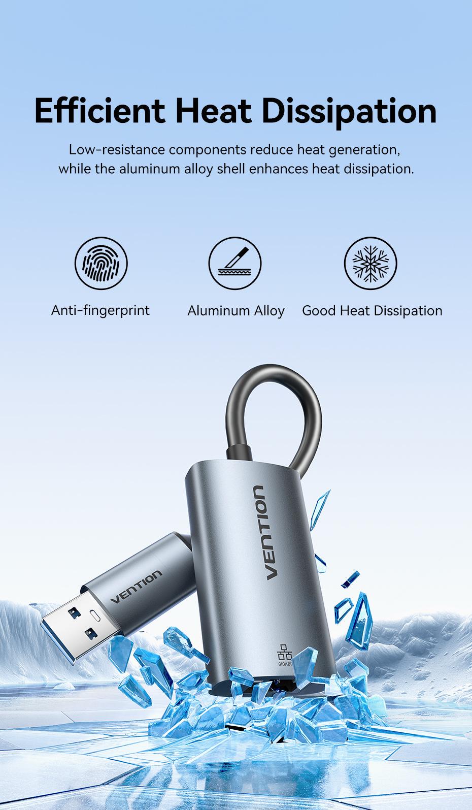 Адаптер Vention USB-C/USB-A на Gigabit Ethernet 1000 Мбит/с алюминиевый Plug and Play 0.15 м Серый (CFQHB) - фото 8