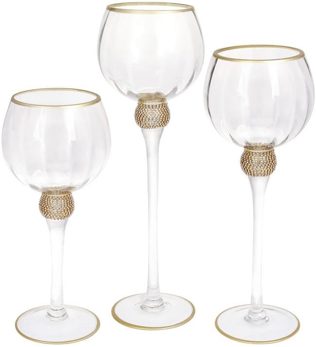 Набір скляних підсвічників Sayyora 30/35/40 см Прозорий з золотом (BD-527-721)