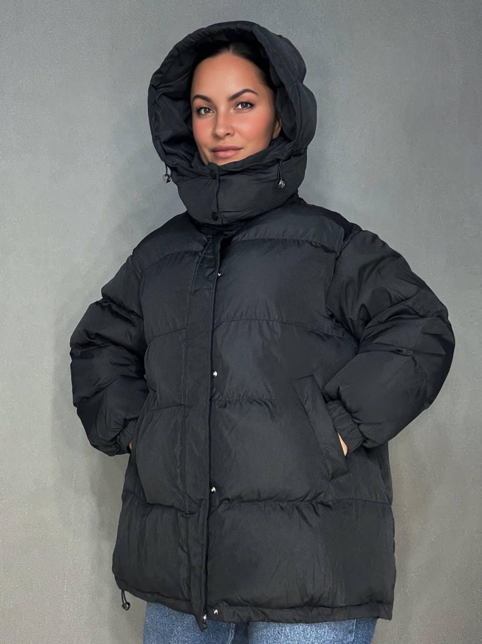 Куртка женская LADY YEP 10008 длинная оверсайз пуффер с капюшоном р. 42 Черный (5514) - фото 10