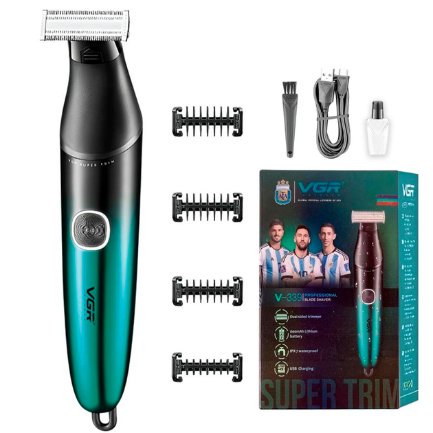 Електробритва акумуляторна VGR V-339 USB для бороди та щетини зарядка з 4 насадками (ML-04863)