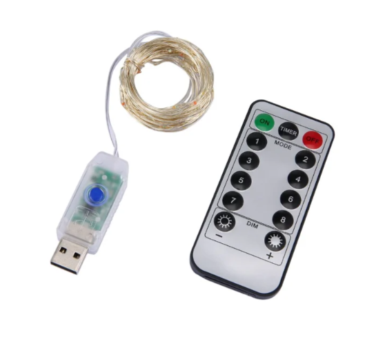 Гирлянда новогодняя Капля от USB 100 LED с пультом ДУ медный провод теплый белый свет 10 м