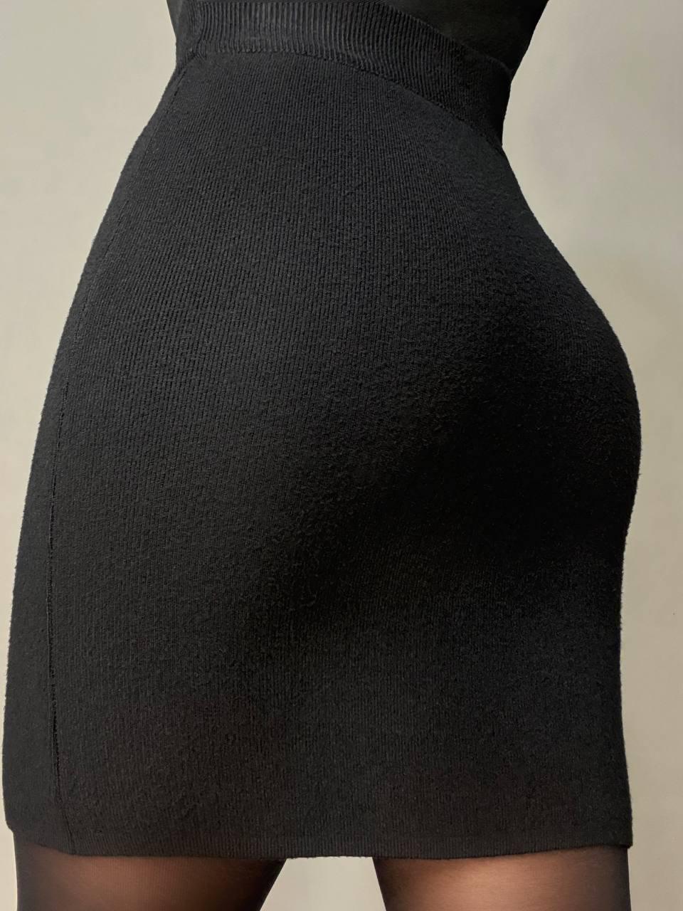 Юбка женская MY FASHION 6808-48 вязаная короткая с разрезом One Size Черный (5784) - фото 4