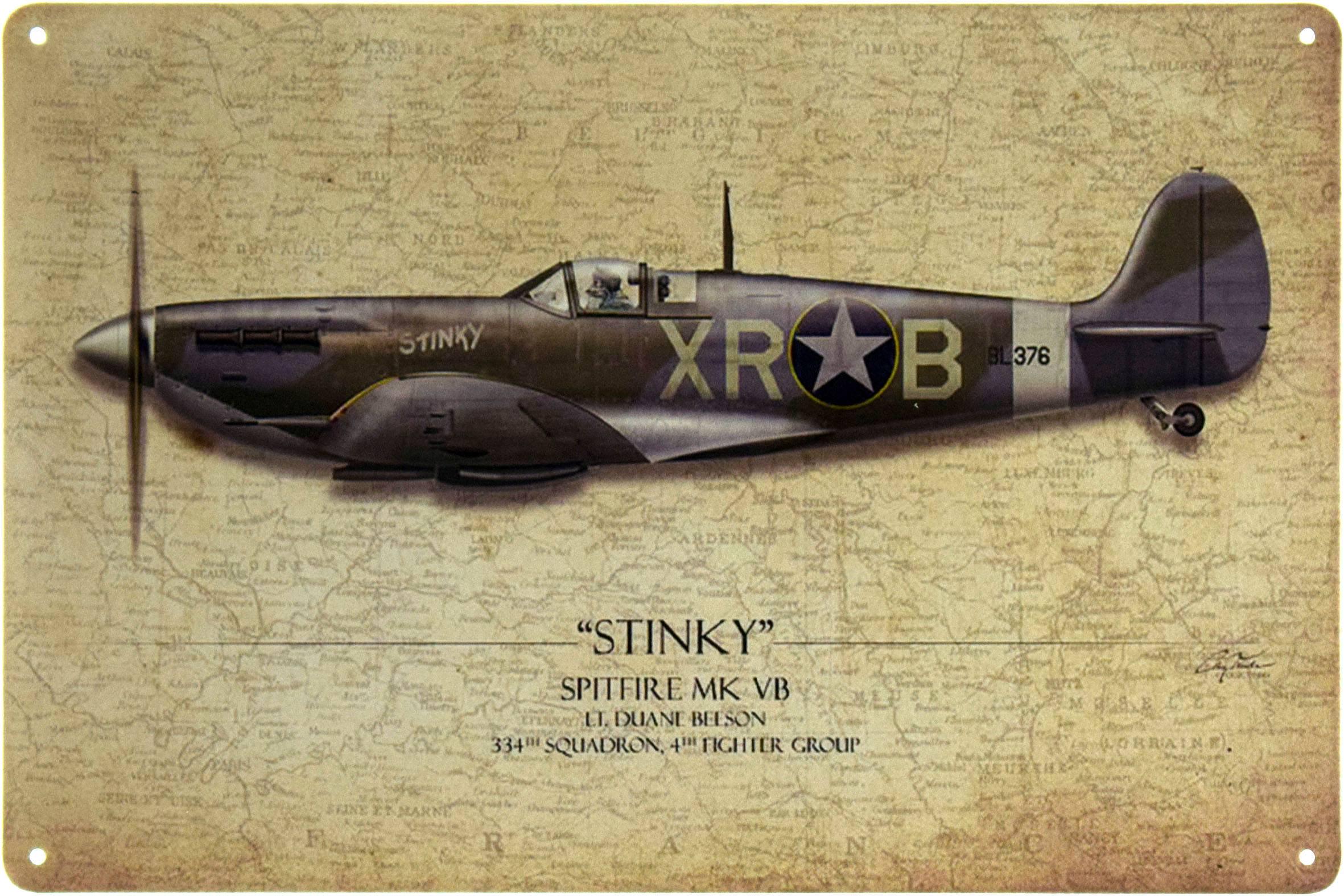 Табличка металлическая Истребитель Stinky Spitfire MK VB 20x30 см