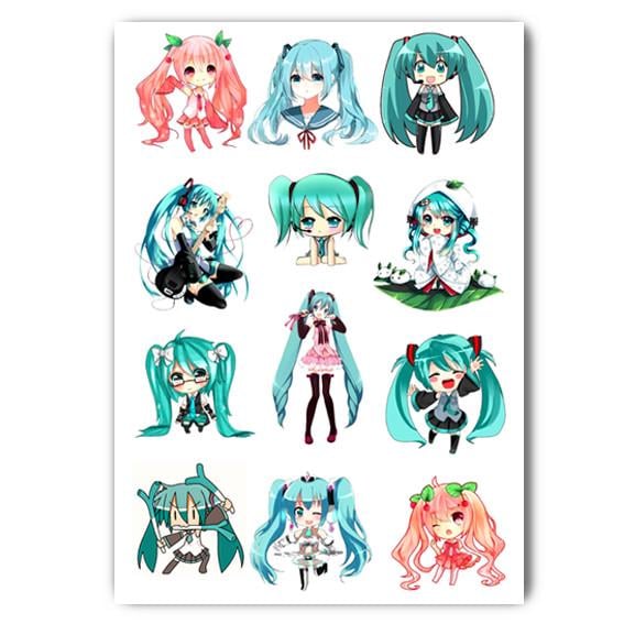 Стикеры наклейки аниме Мику Вокалоид А4 лист (stik_009)