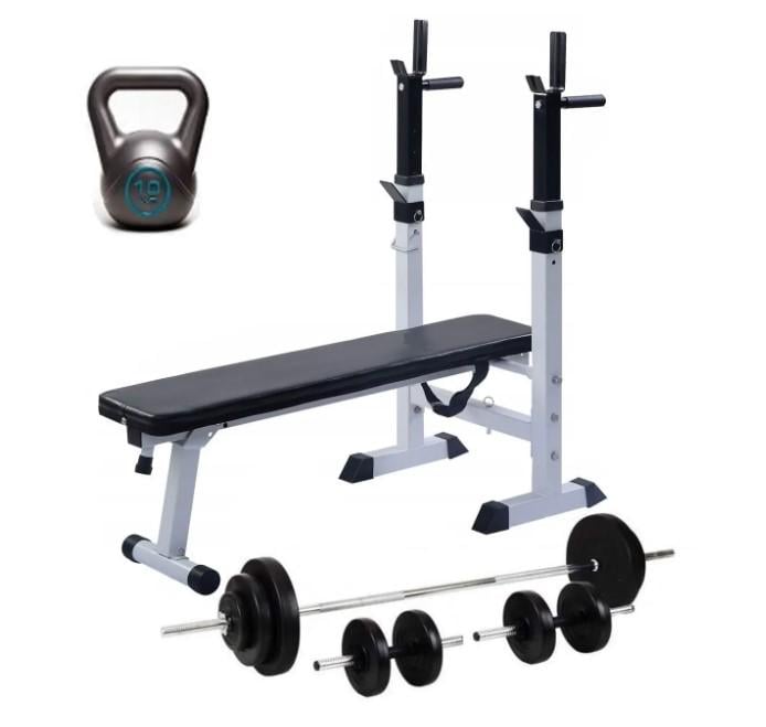 Лава для жиму WCG зі стійками/штанга/гантелі 70 кг/гиря 10 кг