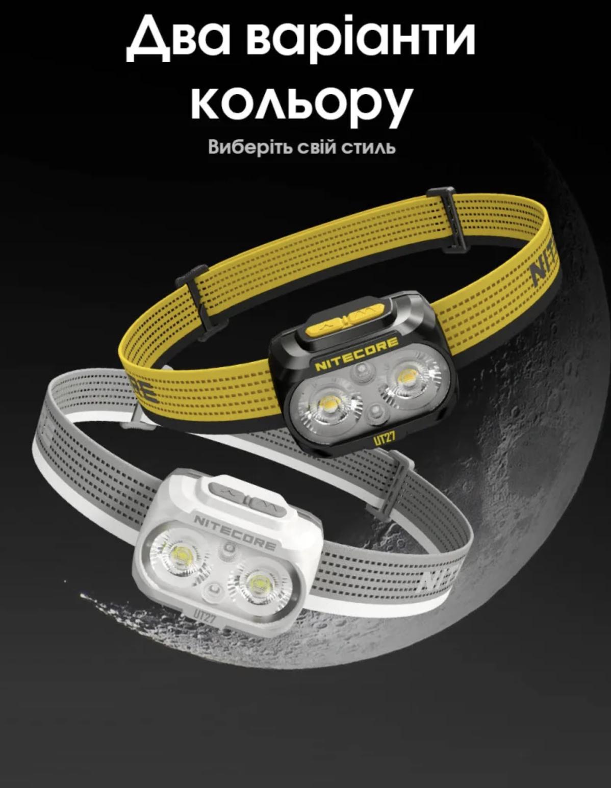 Ліхтар налобний Nitecore UT27 2024 USB-C з акумулятором 800 lm 168 м Білий (28177888) - фото 6 Ліхтар налобний Nitecore UT27 2024 USB-C з акумулятором 800 lm 168 м Білий (28177888) - фото 6