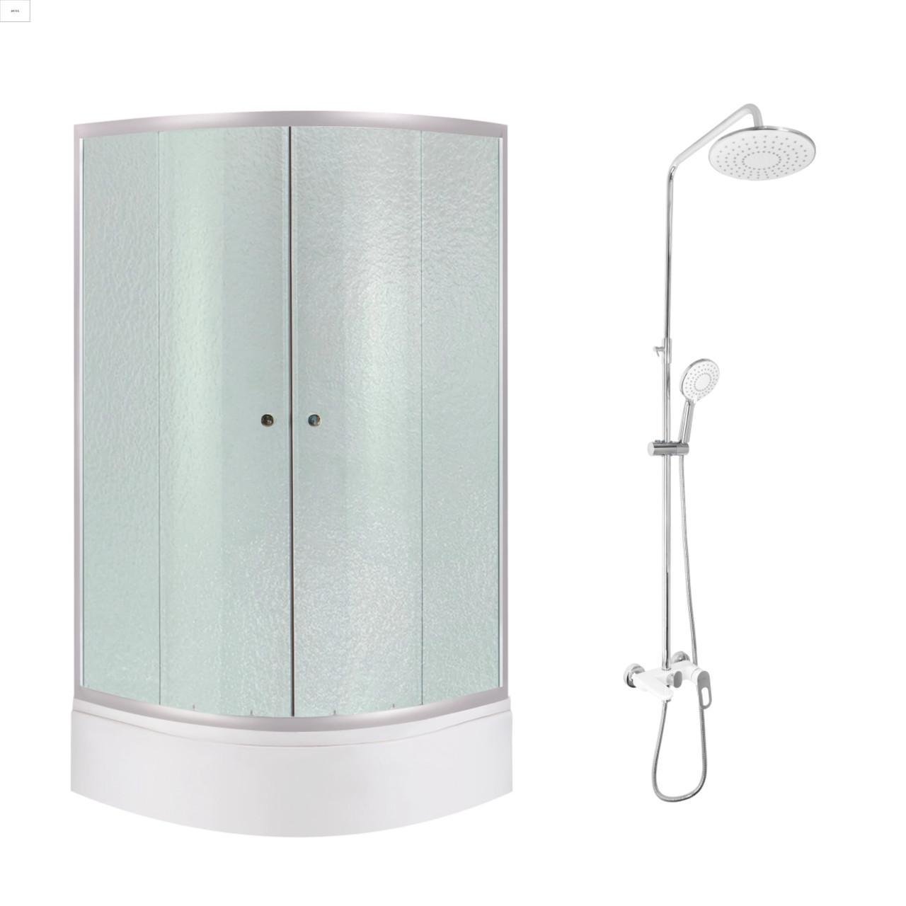 Комплект для душевої Latwa душева кабіна LLSC9090SATMIDFR2SET/душева система на 3 споживача (LDLAT1030WHI45427)