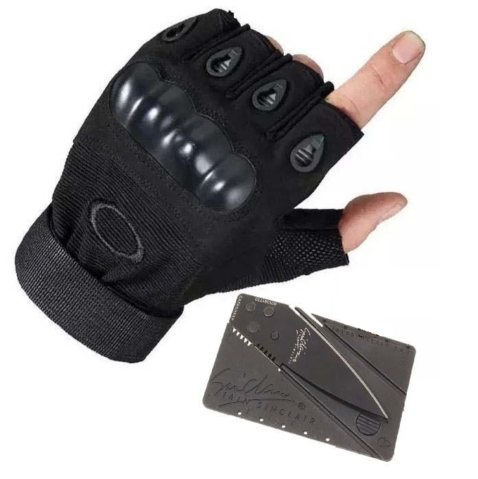 Тактические перчатки без пальцев XL и мультитул визитка Черный/Оливковый