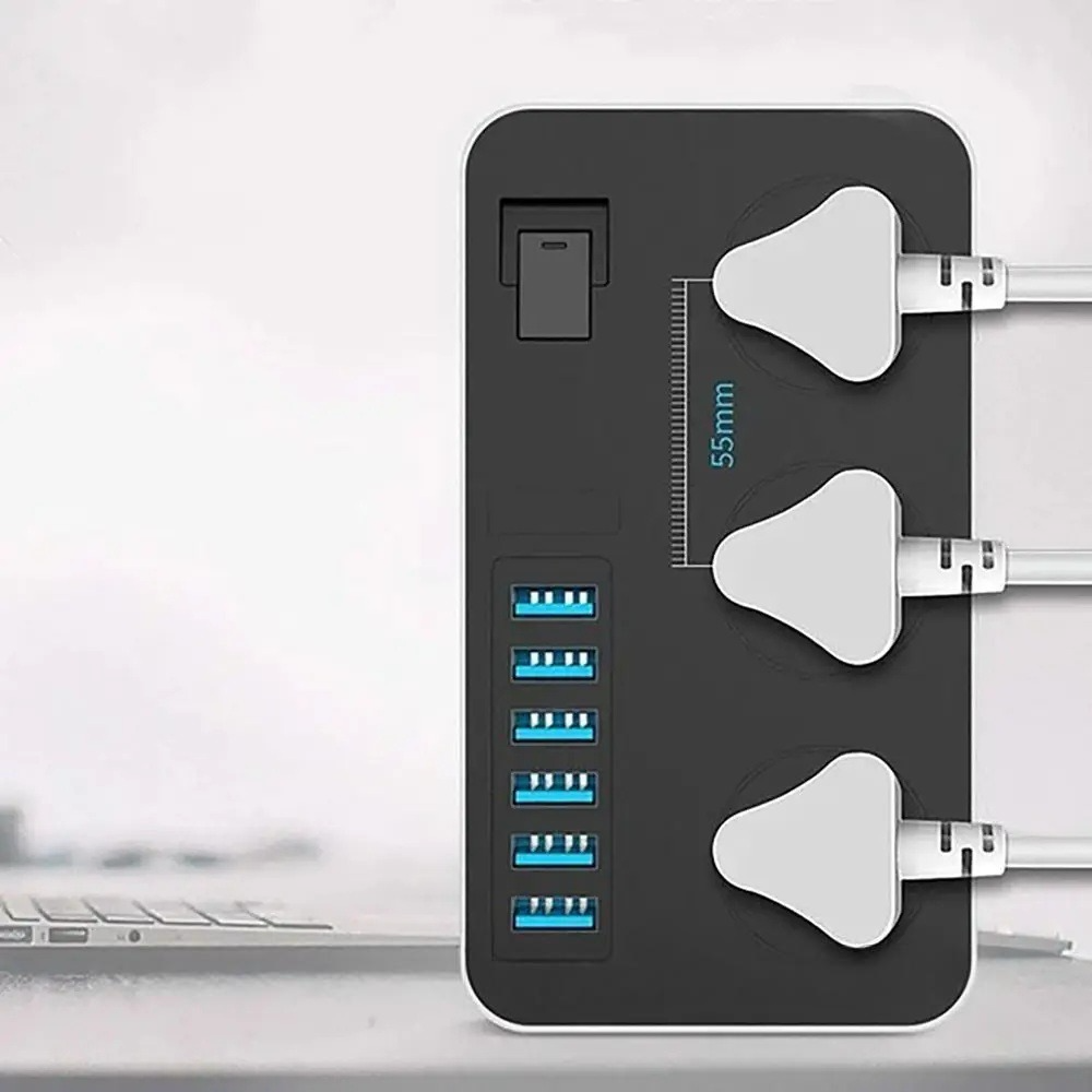 Продовжувач USB AR CP02 3 розеткі/6-USB 2 м Black (943d1086) - фото 4