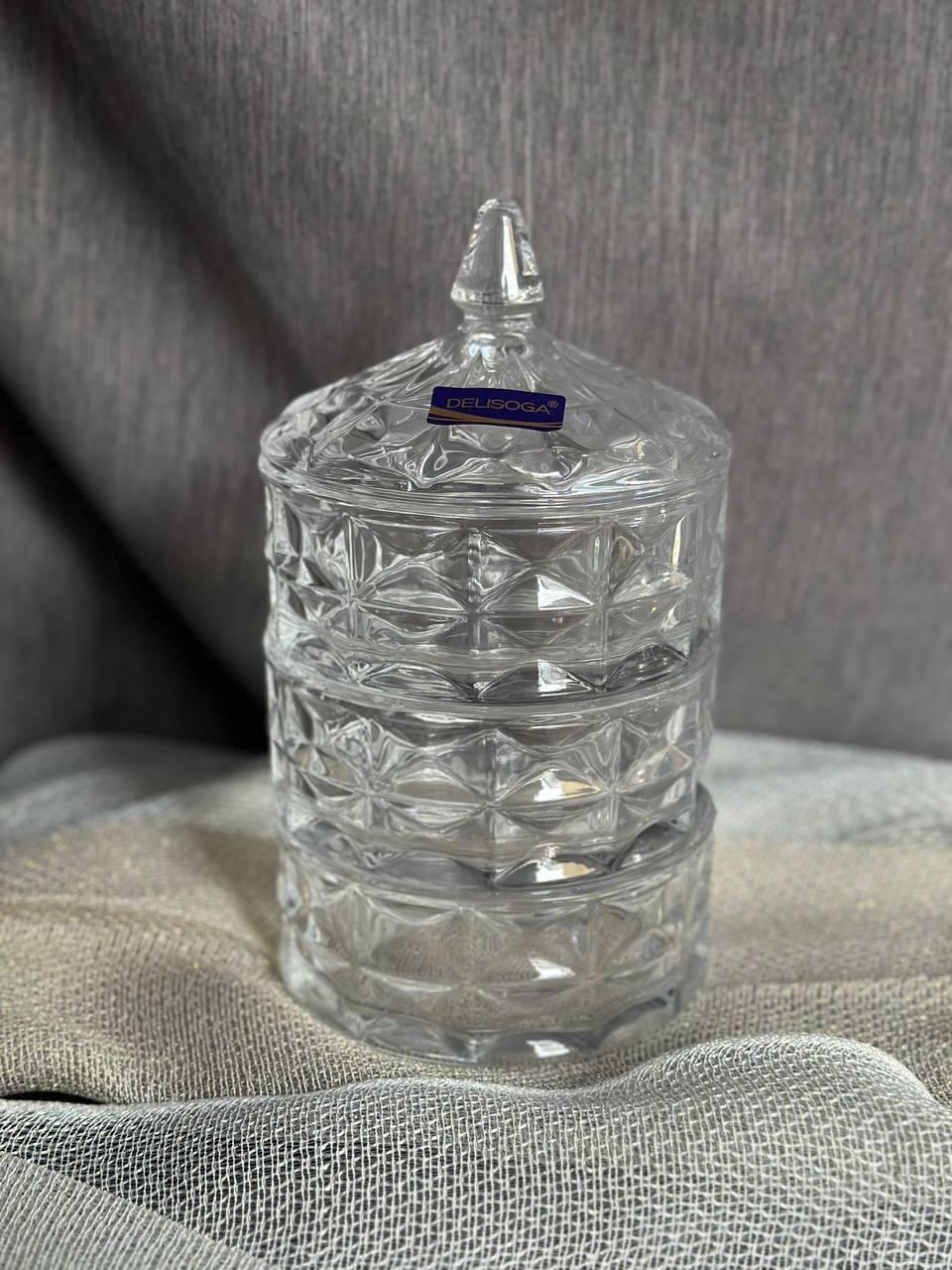 Сахарница-этажёрка Helios Вавилон стеклянная 3-х уровневая Прозрачный (5182)