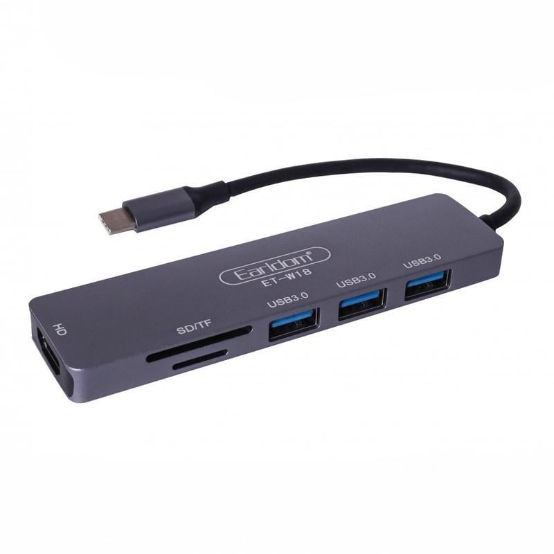 Хаб-перехідник 6в1 Earldom ET-W18 4K HDMI USB Чорний