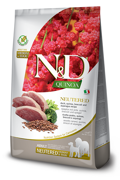 Корм сухой беззерновой для собак Farmina Dog Grain Clear Free Quinoa Duck Broccoli & Asparagus Neutered Medium & Maxi с уткой 2,5 кг ((1)