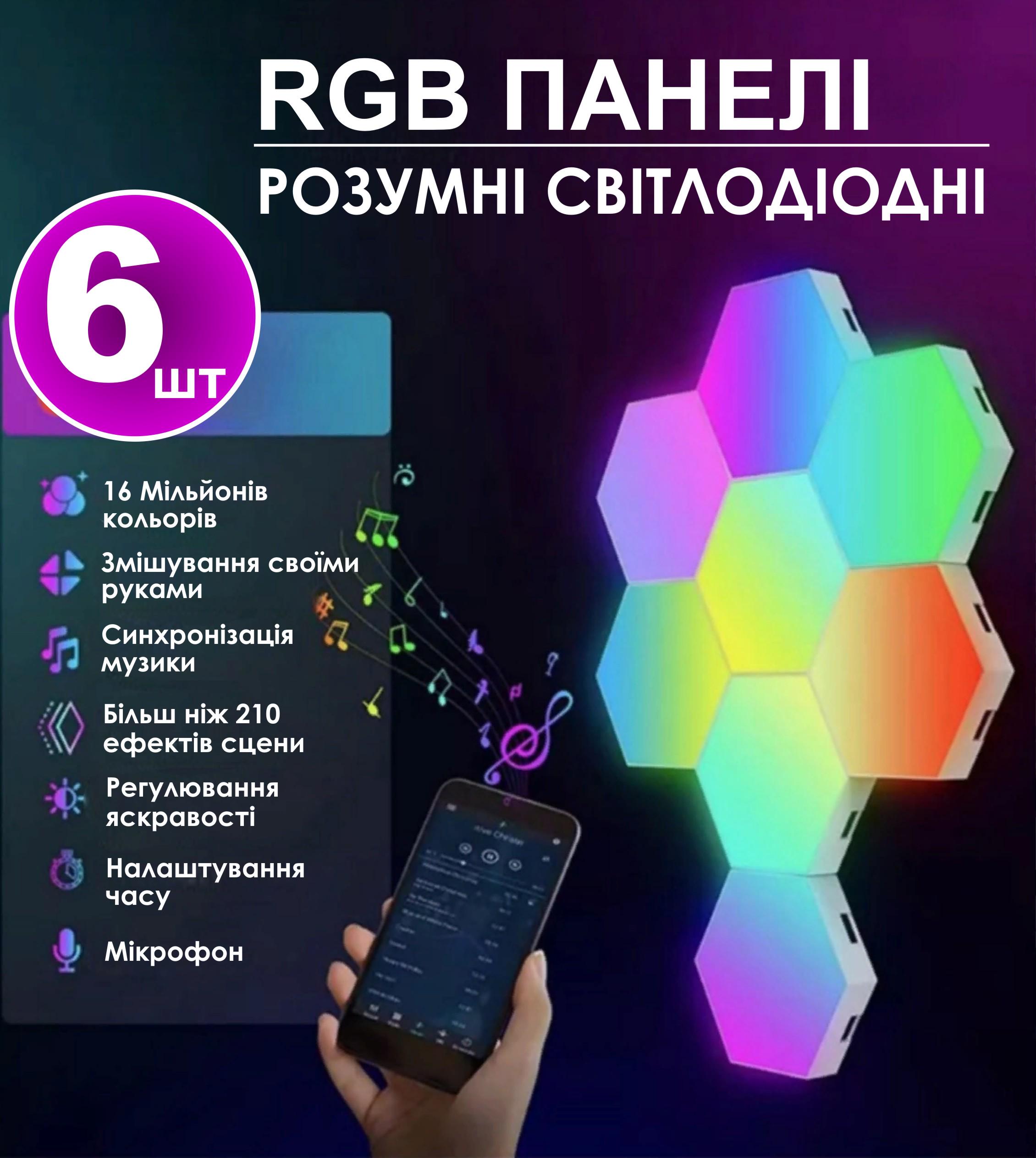 Панели настенные Tuya Smart Light G01 RGB Wi-Fi 2700-6500K 6 шт. RGB/White (178097) - фото 17