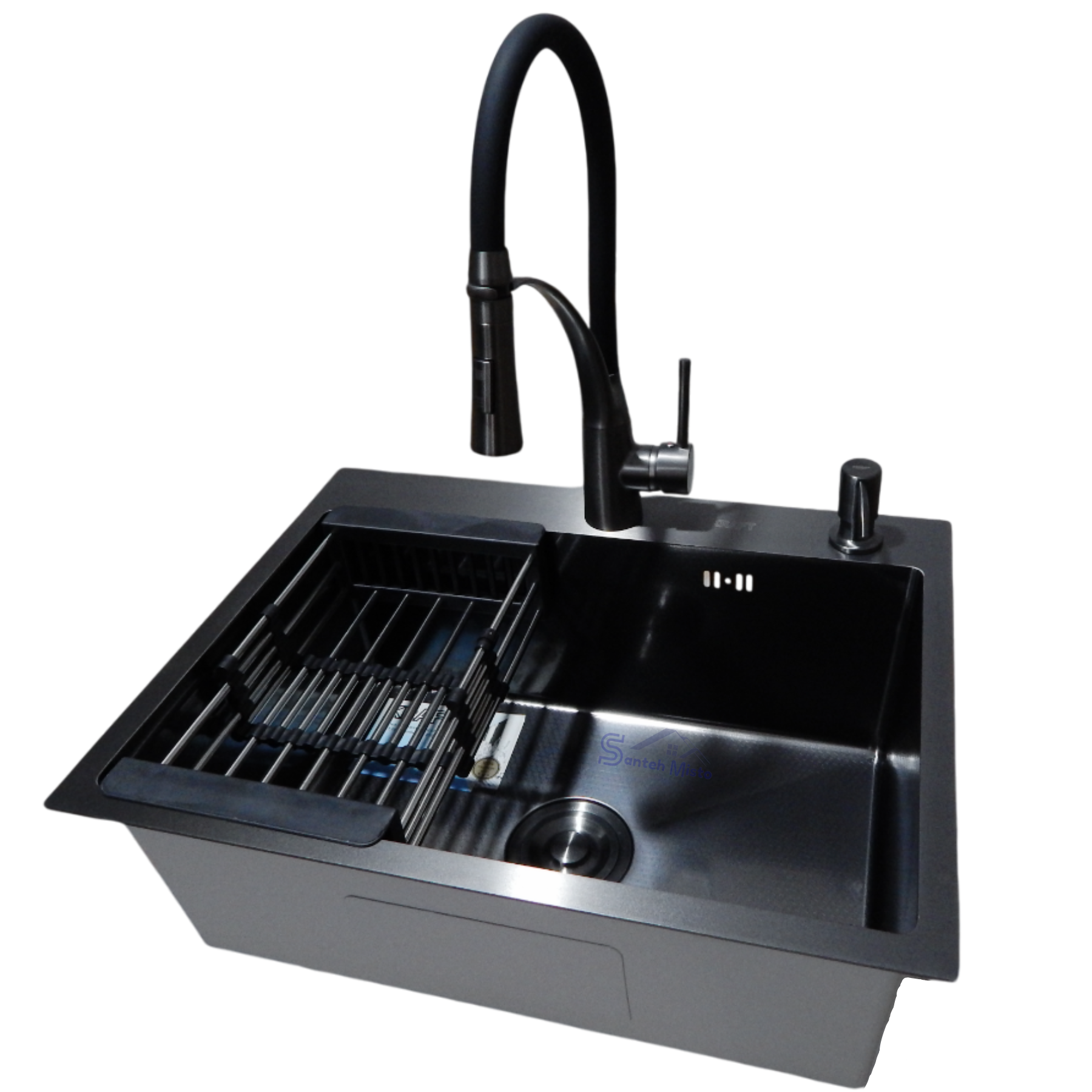 Комплект кухонной мойки Kraft PVD HS60x45 3,0/1,0 мм декор Nano Black (39617)