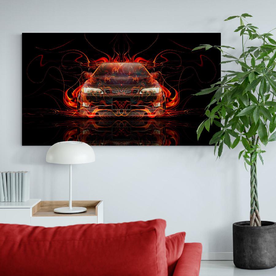 Картина на холсте HolstPrint Спорткар огненный 50х100 см