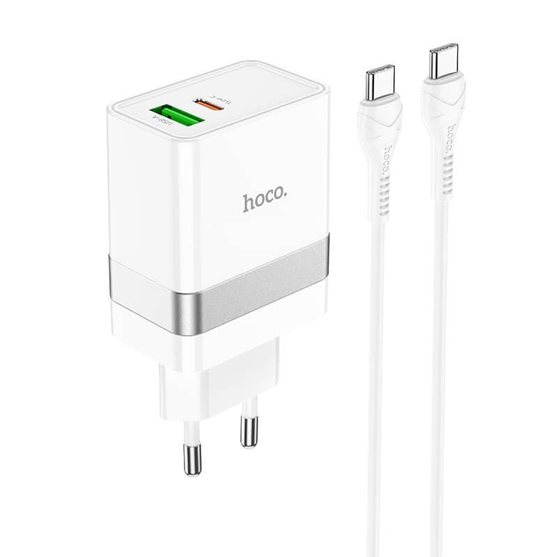 Адаптер мережевий Hoco N21 Type-C to Type-C Cable Extension Speed ​​Charger Set USB USB Type-C 30W 3 A White (613225)